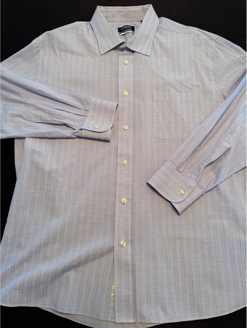 Chaps Regular Fit Wrinkle Free Stretch Collar Dress Shirt 18.5 34/35 Blue Plaid